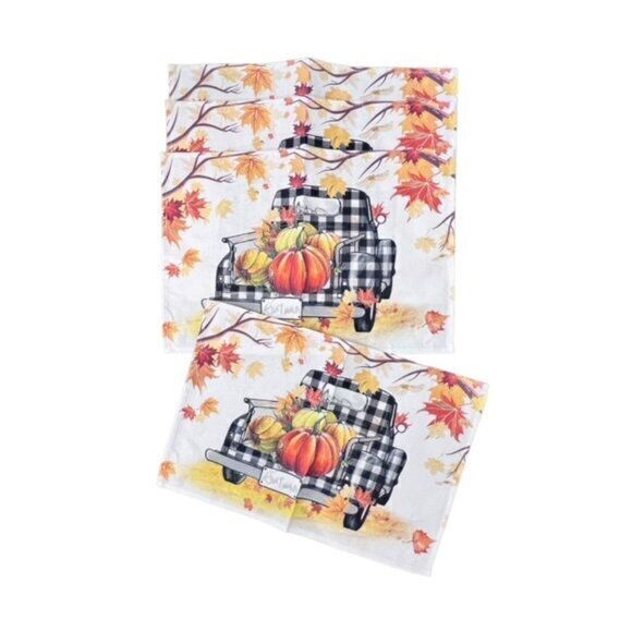 Fall Pumpkin‎ Truck Table Placemats Set Of 4 NEW Cottage Farmhouse Leaves Autumn - Picture 1 of 7